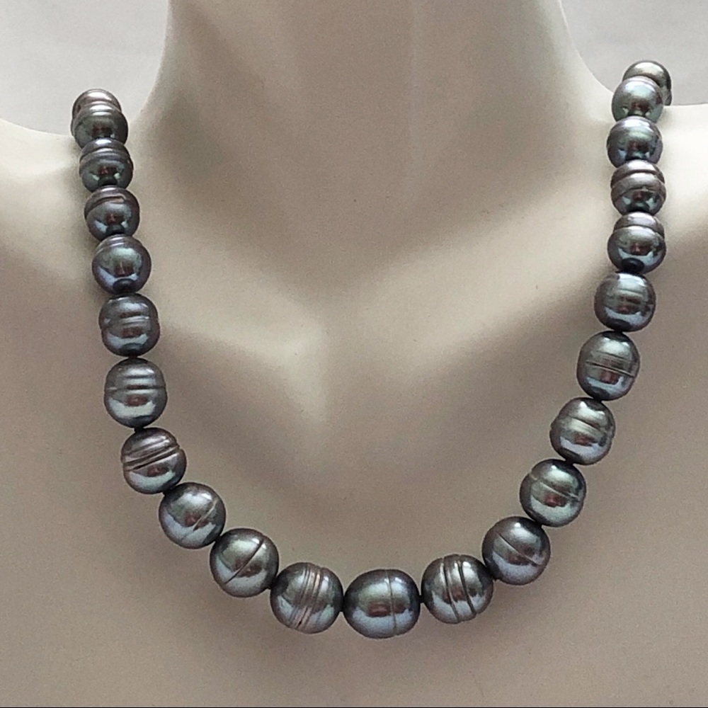 NEW Silver Gray Baroque Cultured Pearl Necklace